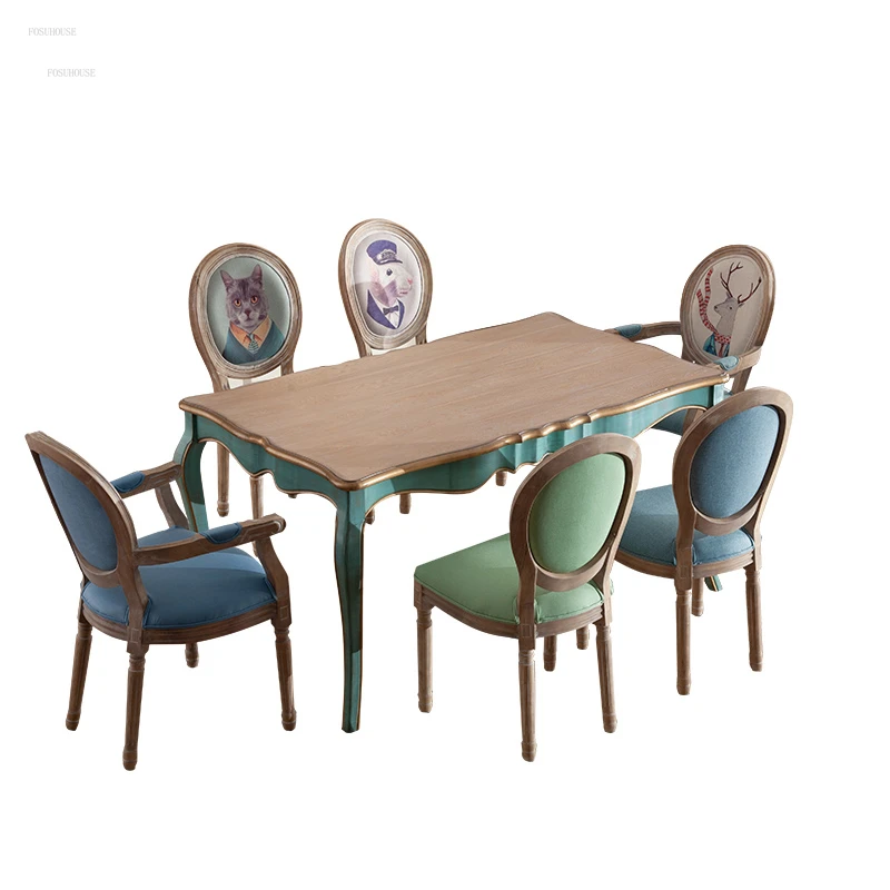 Американские обеденные столы и стулья из массива дерева, домашняя кухня, мебель для обеденного стола в маленькой квартире, Французский набор для столовой в стиле ретро . ' - ' . 1