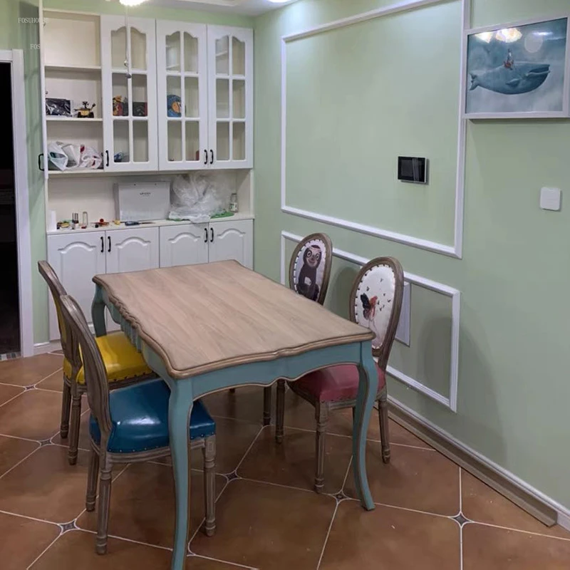 Американские обеденные столы и стулья из массива дерева, домашняя кухня, мебель для обеденного стола в маленькой квартире, Французский набор для столовой в стиле ретро . ' - ' . 5