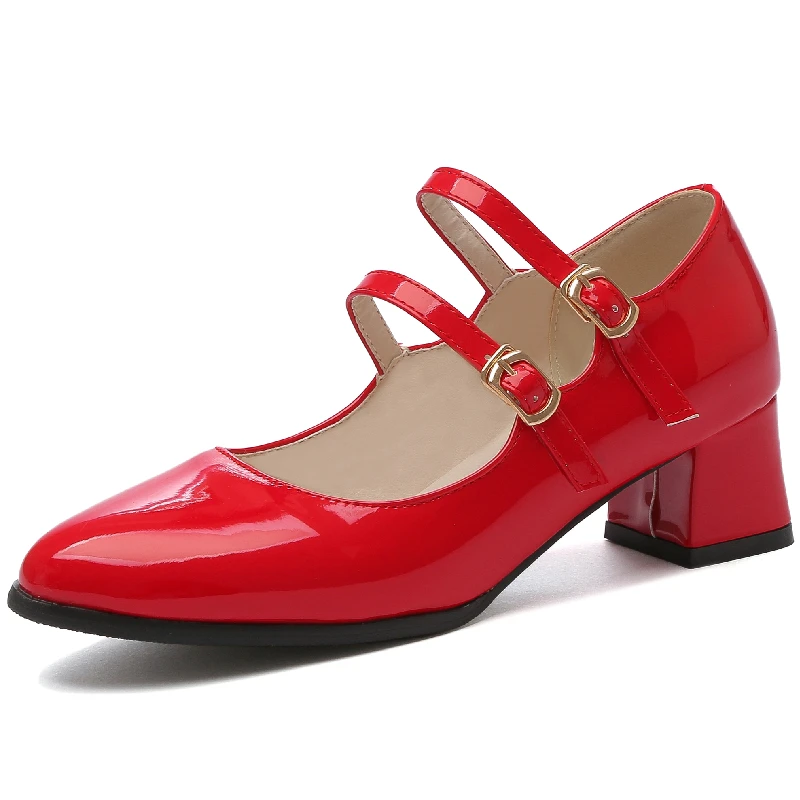 Повседневные туфли Mary Janes на низком каблуке, женские повседневные черные, красные, розовые женские туфли-лодочки, офисные туфли для свадебной вечеринки, Большие размеры, удобные . ' - ' . 4