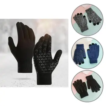 1 Пара мужских перчаток Стильные зимние перчатки с полными пальцами, вязаные мягкие зимние варежки