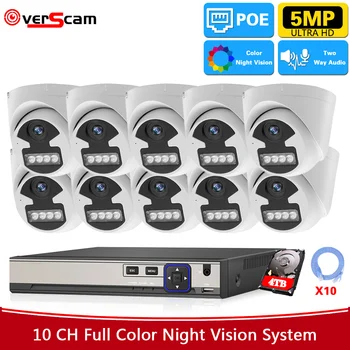 10CH 4K NVR Система Безопасности Цветного Ночного Видения 5MP POE IP Купольная Камера Комплект 4CH Внутреннего Домашнего Видеонаблюдения Комплект Системы Видеонаблюдения P2P
