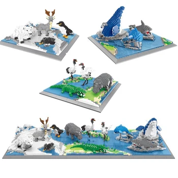 1860шт + PZX Алмазный Строительный Блок Игрушка Пингвин Белый Медведь Северный Олень Бегемот Крокодил Акула Дельфин Сцена Морских Животных для Подарков