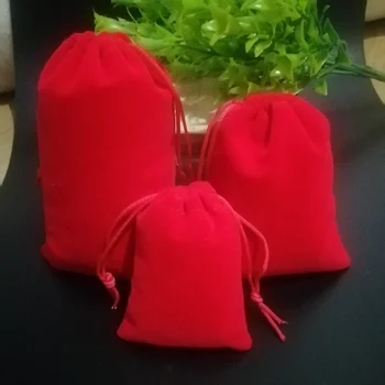 20 шт./лот Красные бархатные подарочные пакеты, мешочки на завязках, сумки для ювелирных изделий, свадебные Рождественские подарочные пакеты, пакеты для упаковки ювелирных изделий