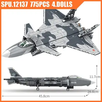 202128 775шт Военный истребитель-невидимка J-20, 4 Куклы, Армейское оружие, Строительные блоки для мальчиков, Игрушечный кирпич