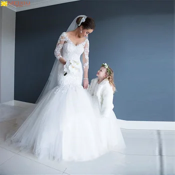 2023 Новое белое свадебное платье в стиле фэнтези с длинным рукавом и V-образным вырезом для женщин, элегантные свадебные платья класса люкс принцессы-русалки на заказ