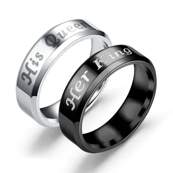 2023 Новое кольцо для пары Her King His Queen с двойными скошенными кольцами из нержавеющей стали для мужчин и женщин, подарок для ювелирных изделий на свадьбу