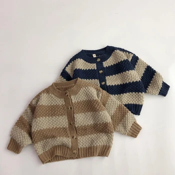 2023 Осенне-зимний свитер в полоску контрастного цвета для мальчиков и девочек, детский мягкий кардиган свободной вязки, унисекс