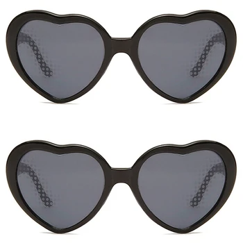 2X Очки со световыми эффектами в форме сердца, солнцезащитные очки для женщин, девочек, детских вечеринок, клубные солнцезащитные очки, подарки влюбленным на день Святого Валентина (черный)