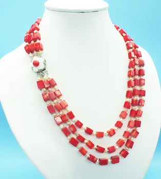 3 ряда ожерелий из натурального красного коралла и жемчуга. Классическое женское ожерелье на годовщину свадьбы!! 19'-22