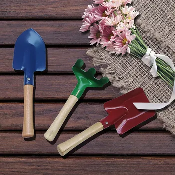 3 шт Портативная Мини-садовая лопата с металлической головкой, Грабли, Лопата для выращивания растений, цветов, почвы, Деревянная ручка, Инструмент для детского сада