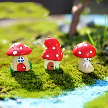3 шт. /компл. Украшения для дома с красными грибами, Мини-милые миниатюрные растения из смолы 