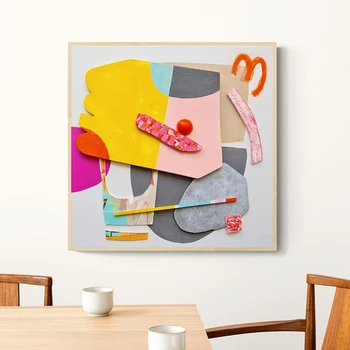 3D Красочный блок Абстрактное Настенное искусство Современная Смешанная Крупная печать Холст Картина Плакат Картина Для украшения дома в гостиной