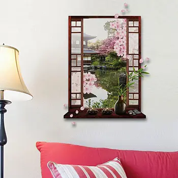 3D окно Сакура Цветок Персика Настенная наклейка с изображением цветов Съемная настенная наклейка