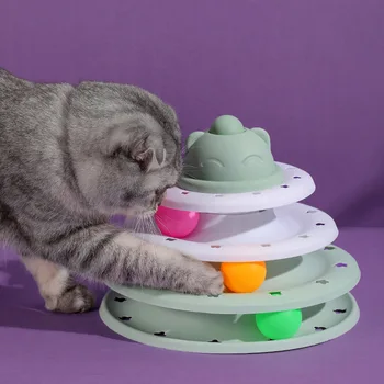4 Уровня Игрушечная башня для кошек, поворотный стол, Роликовые шарики, игрушки-неваляшки, Интерактивная обучающая дорожка для интеллекта, головоломки, Забавные игры