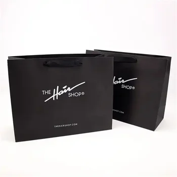 500 шт./Оптовая продажа Модный картон 250 г Черный бумажный пакет С напечатанным на заказ логотипом Роскошная одежда Упаковка Подарочная сумка для покупок
