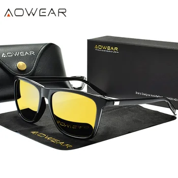 AOWEAR HD Поляризованные очки ночного видения для женщин, квадратные желтые очки для ночного вождения, солнцезащитные очки, женские водительские очки Gafas