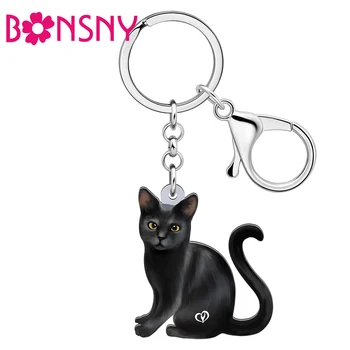 Bonsny Акриловые Брелоки с милыми черными кошками, брелки для домашних животных, автомобильные брелоки для женщин, детей, друзей, подарки, модные украшения