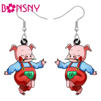 Bonsny Акриловые серьги с милой мультяшной розой в виде свиньи, новые подвески с животными, модные украшения для женщин, подарок для детей, подростков и девочек
