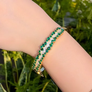 CWWZircons Необычный Зеленый Фианит, Выложенный Бразильским Позолоченным Свадебным браслетом для женщин, роскошные Ювелирные изделия CZ BG054
