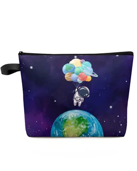 Cosmos Space Planet Astronaut Balloon Индивидуальная дорожная косметичка Портативная сумка для хранения косметики женский водонепроницаемый пенал