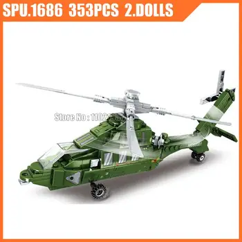 K0133 353шт Военный вертолет Z20 Самолет 2 куклы Армейское оружие Мальчик Строительные блоки Игрушечный кирпич