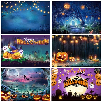 Laeacco Happy Halloween Festivals, Тыквенные огни, летучая мышь, Ужасный Живописный Фотографический фон, Фоновая фотография, Фотостудия
