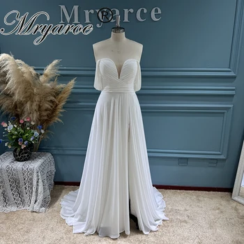 Mryarce, рукава с открытыми плечами, сексуальный Глубокий V-образный вырез, простое классическое шифоновое Пляжное свадебное платье с открытыми штанинами, свадебные платья