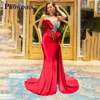 Prowinea Красные вечерние платья для женщин 2023 года с кисточками, шлейфом, кристаллами русалки, бретельками-спагетти, со складкой в виде сердечка, Vestidos Robes De Soirée