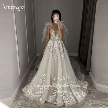 Verngo Изысканные свадебные платья с 3D цветочным кружевом трапециевидной формы, с V-образным вырезом, с длинным шлейфом, свадебные платья Robe de mariage на заказ