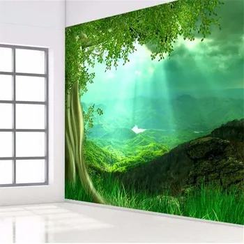 beibehang фотообои 3d обои HD солнечный свет деревья трава зеленая гостиная спальня большая настенная роспись