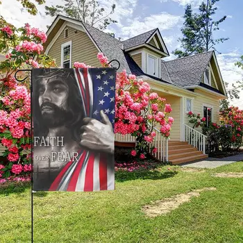 Американский садовый флаг Луизы Мэйлис Хесус, вертикальный Флаг Веры Над Страхом Божьим, Крест христианского Иисуса, Религиозные флаги дворов