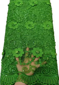 Африканская Французская кружевная ткань с пайетками 2023, высококачественная тюлевая сетчатая кружевная ткань для пошива свадебного платья в Нигерийском стиле, Зеленый VTB238