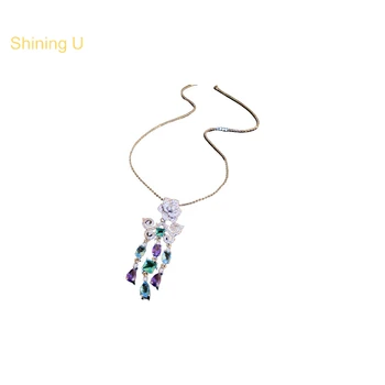 Блестящие U-образные драгоценные камни, ожерелье в форме цветка, модные вечерние украшения для женщин, подарок