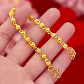 Браслет из золота 24 карат, бусины Будды 6 мм, золотой браслет с покрытием для женских свадебных украшений, подарки