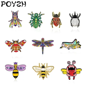 Брошь с эмалью в виде радужных насекомых, стрекоз, пчел, жуков, сверчков, мух, булавка с длинным рогом, мультяшные украшения, креативный значок