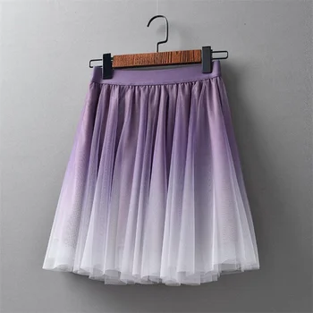 Весенне-летняя женская сетчатая юбка с градиентом, женская пышная юбка трапециевидной формы с высокой талией, женская юбка миди большого размера