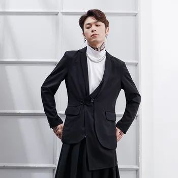 Весенний новый мужской деловой повседневный костюм, пальто, Черная мужская индивидуальность, нерегулярная свободная куртка, простой дизайн, пальто большого размера