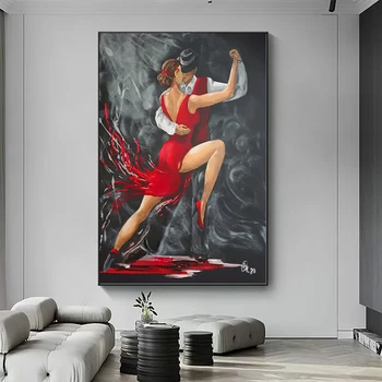 Винтажная абстрактная картина маслом ручной работы на холсте, очаровательная женщина танцует танго, настенная живопись маслом для домашнего декора