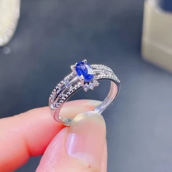 Винтажное кольцо с сапфиром из стерлингового серебра для вечеринки 4 мм * 6 мм с натуральным синим сапфиром Серебряное кольцо Подарок на День Рождения женщине