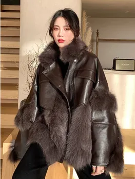 Винтажное толстое модное теплое пальто, шуба женская 2023, Новинка зимы, Корейская мода, стеганое пальто с имитацией лисьего меха, уличная верхняя одежда
