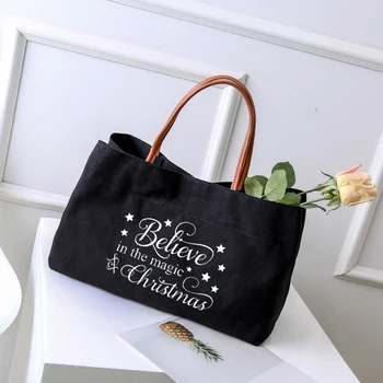 Волшебная Рождественская холщовая сумка с рождественским принтом, сумка для Рождественских подарков, женская повседневная пляжная сумка, сумка для покупок, сумочка для конфет