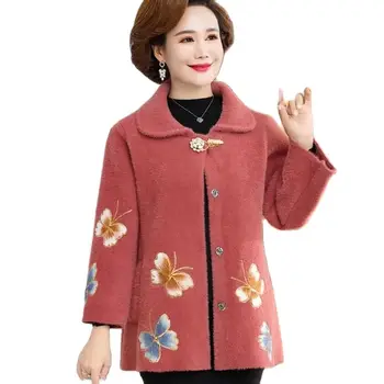 Высококачественная бархатная куртка из искусственной норки, осенне-зимняя одежда для женщин среднего возраста, шерстяное пальто, верхняя одежда, женские топы 2023 года.