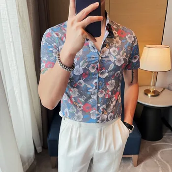 Высококачественная мужская рубашка с коротким рукавом в цветочек, лето 2023, новый тренд, повседневная и красивая верхняя рубашка с принтом для пляжного отдыха