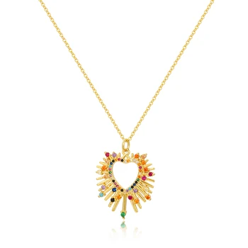 Высококачественное Классическое ожерелье из меди с цирконием Rainbow CZ Micro Pave в форме сердца в форме сердца, подарок для женщин, Подарок Золотого цвета