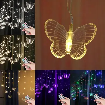 Гирлянда с бабочками IP44, водонепроницаемый USB-разъем с дистанционным управлением, светодиодная занавеска с бабочками, сказочная лампа на Рождество