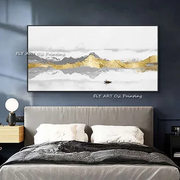 Гора золотой фольги чистая ручная роспись маслом большой размер спальня гостиная диван фон украсить стену висит картина