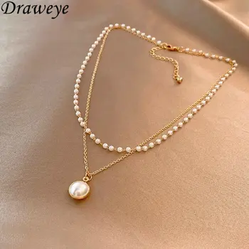 Двухслойные ожерелья Draweye с жемчугом, Корейские модные элегантные украшения, Винтажные Милые Ins, простые ожерелья Para Mujer