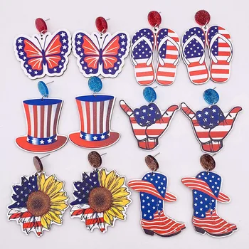 Деревянные серьги на Новый День Независимости, сапоги с бабочкой, Американский флаг, Серьги с подвеской в виде подсолнуха для женщин, ювелирные изделия 4 июля