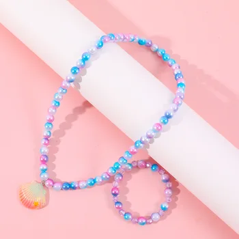 Детские украшения подвеска в виде ракушки, ожерелье из цветного жемчуга, браслет для девочек, подарочные украшения