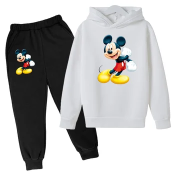 Детский комплект из двух предметов, свитер с капюшоном с Микки Маусом от Disney, одежда для мальчиков и девочек, толстовка, брюки, толстовка, топы, толстовки для девочек, пальто, одежда